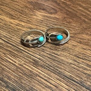 Turquoise Accent Silver Feather Ring - Women's Jewelry